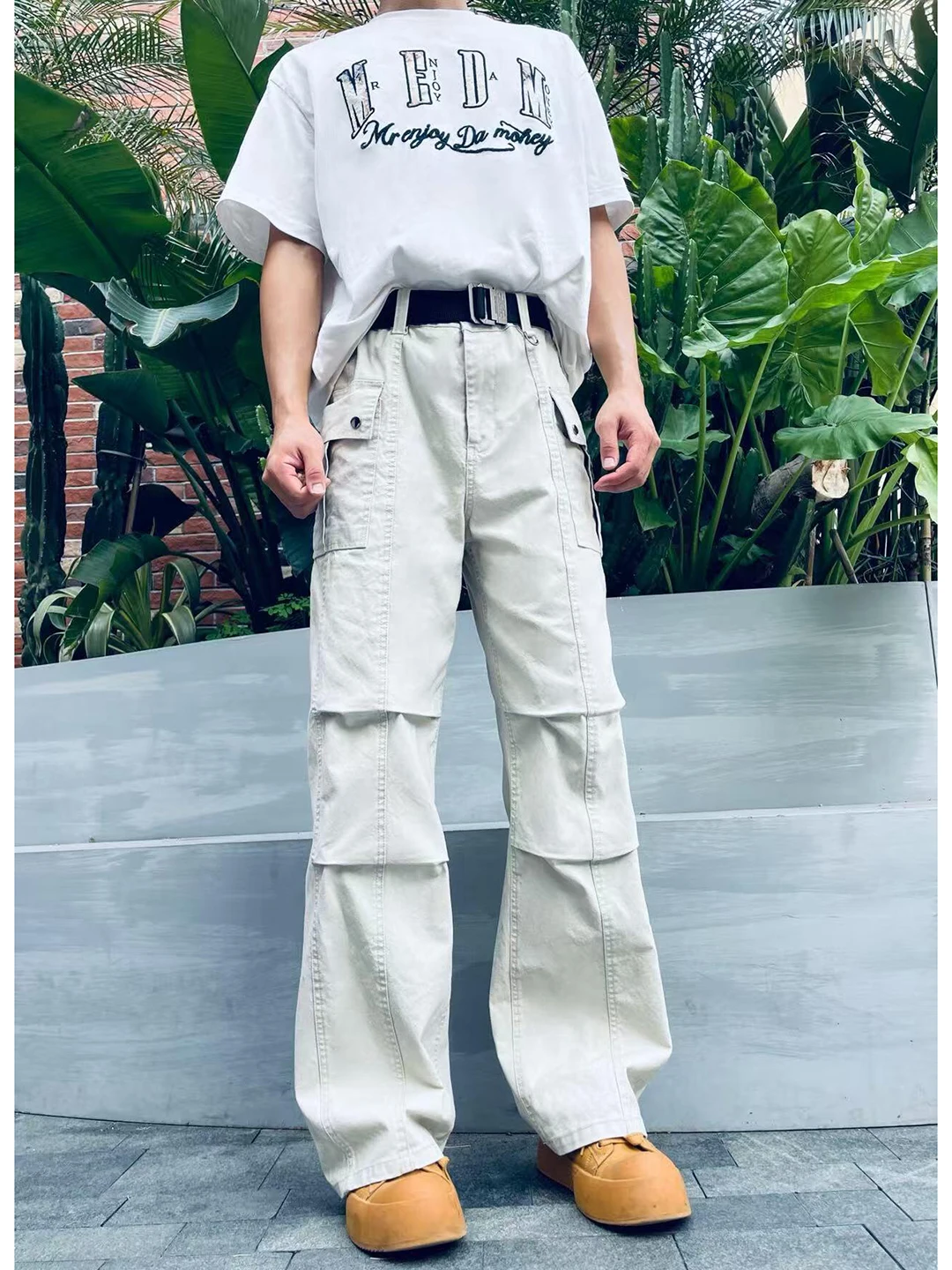 

Khaki Patchwork Men's Work Pants Summer American Retro Washed Straight Leg Hiking Mountain Climbing Outdoor Casual Trousers