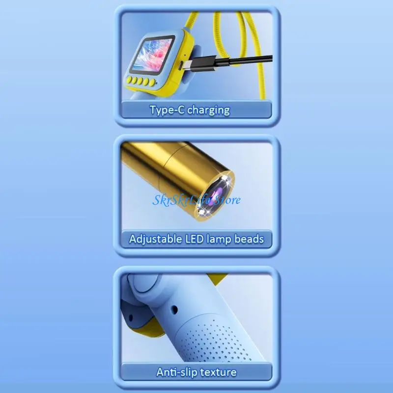 

E65E Flexible Bendable Tube Kids Exploration Camera with Adjustable LED Lights 8 Units 3 Brightness Level for Lighting 2.4 Inch