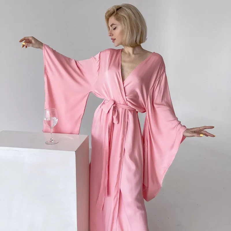

Light Luxury Autumn Morning Robe Nightgown 2025 European American Style Comfortable Silk Satin Pajamas for Women’s Loungewear