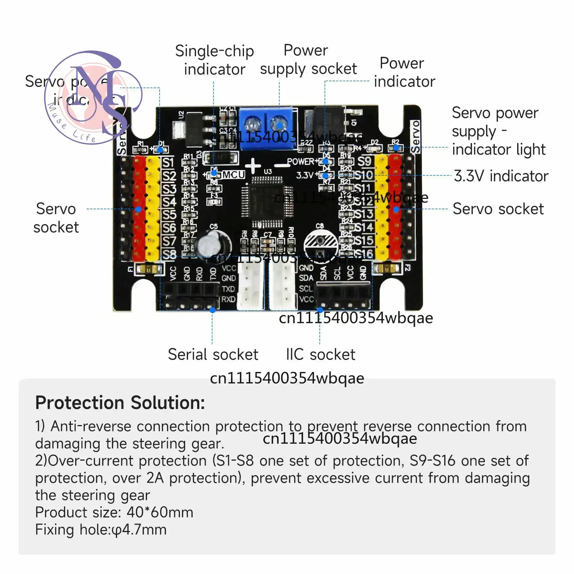 ZOCI-FOR-16 Channel PWM Servo Driver Module IIC Interface Bluetooth Control, Replacement Parts