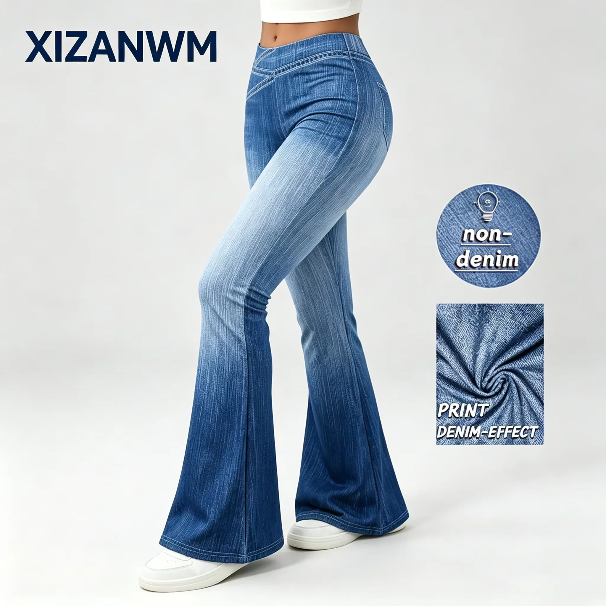 Women's High Waist Booty Lifting Leggings, Non-Denim Print Soft Breathable yoga Fitness Pants Slim Fit Workout Pants Streetwear