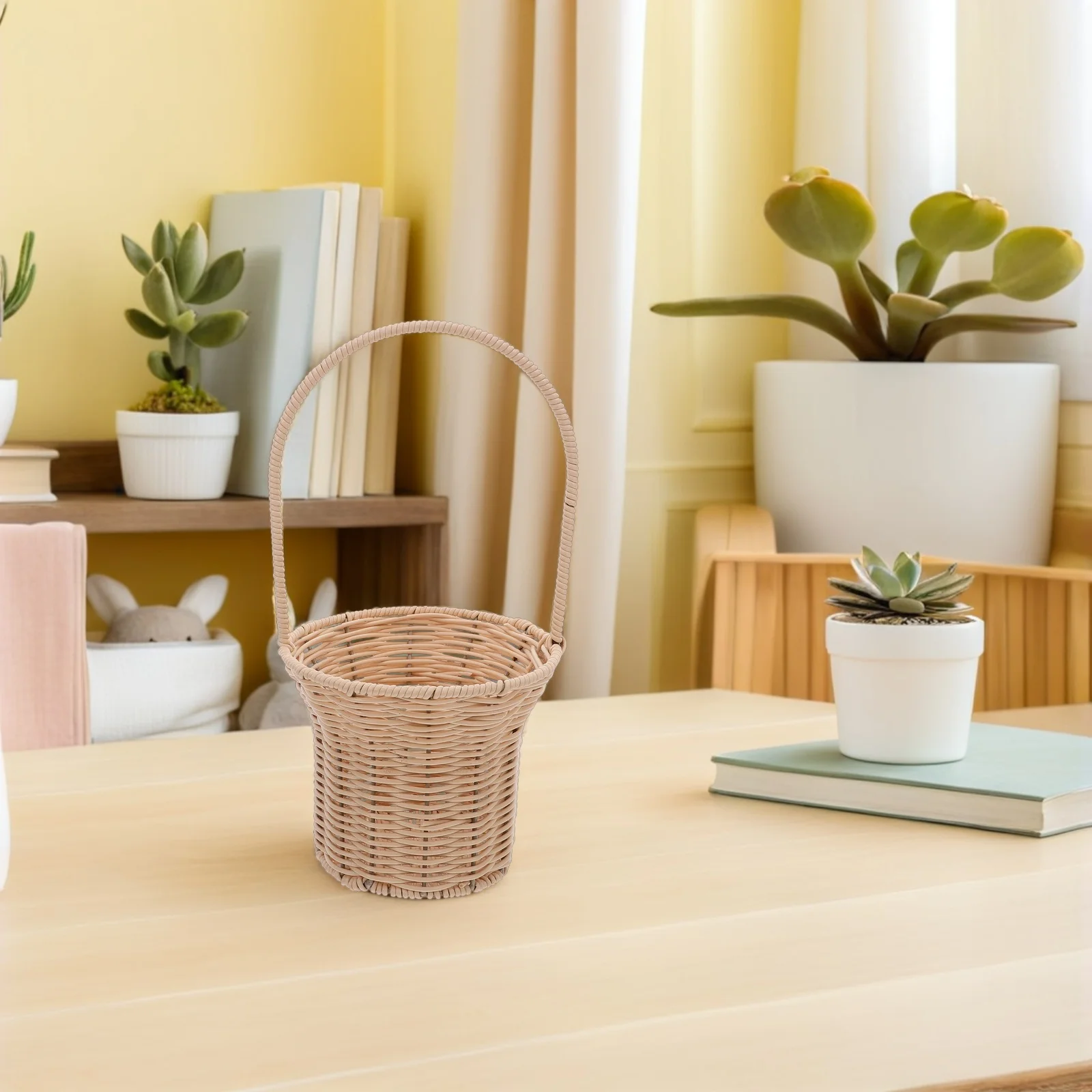 

Imitation Rattan Flower Lightweight Portable Wedding Candy Basket For Bride Bridesmaids Rustic Decor Handheld Picnic Berry