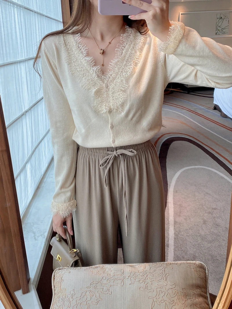 

Женский облегающий вязаный свитер MOBAI с V-образным вырезом и длинными рукавами, однотонный, осенне-зимний, базовый топ для ношения под одеждой