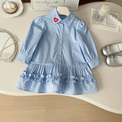 MILANCEL Children's Shirt Dresses New Autumn Girls Fashion Shirt Collar Embroidered Dress Long Sleeved Top Kid's Outwear