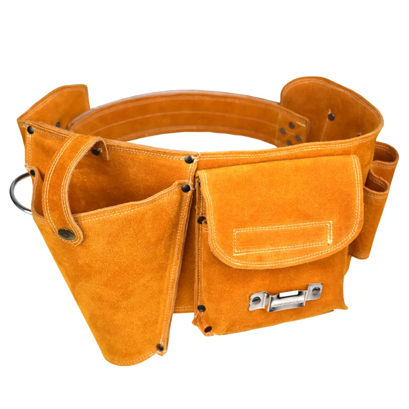 Woodworker's Nail Pouch Belt Bag Cowhide Belt-Style Small Bag Genuine Leather Drill Belt Pouch Electrician's Tool Bag