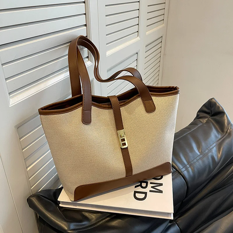 

Women tote bag canvas bag fashion large capacity women tote bag popular women bag simple commuting with one-shoulder bag