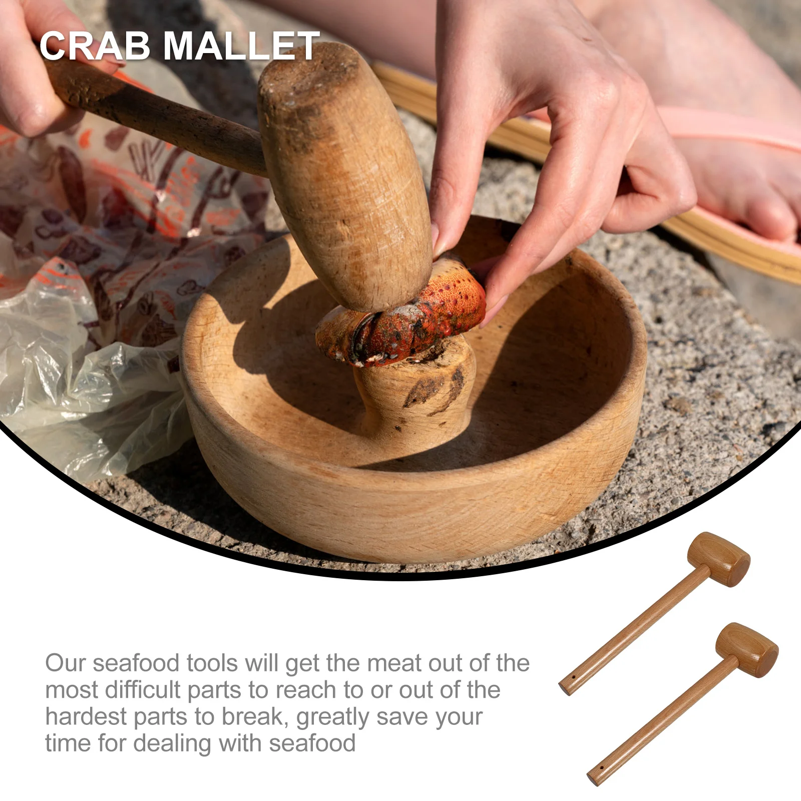 

2Pcs Wooden Crab Mallet Beech Material Seafood Hammer Delicate Workmanship Shellfish Cakes Mallets Wooden Hammer
