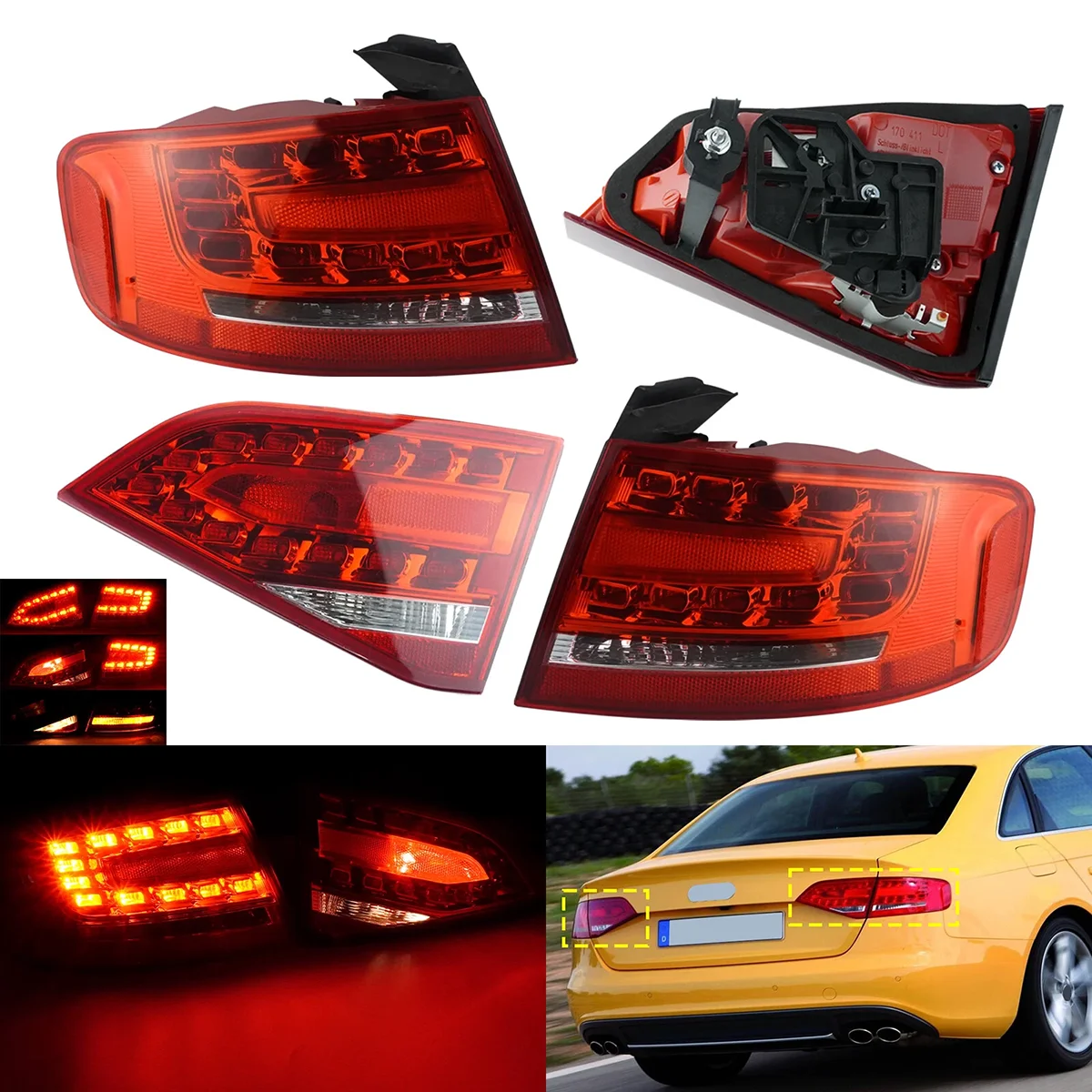 

Outer Inner Side Rear LED Tail Light Rear Brake Lamp Fit For Audi A4 B8 2009 2010 2011 2012 Taillight Assembly