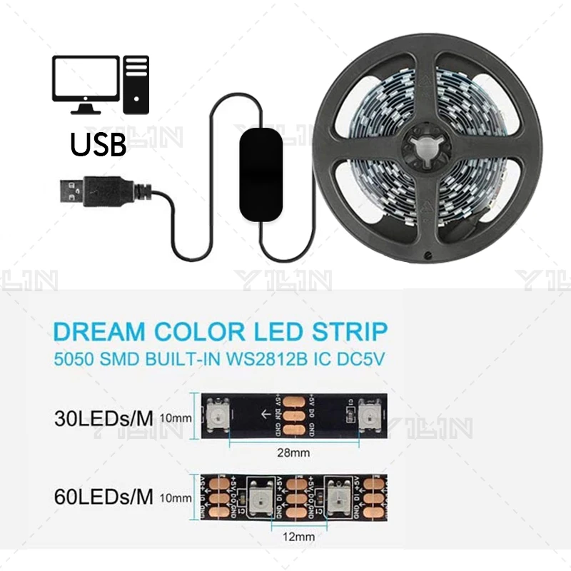 Meeslepende Rgbic Led Strips Pc Achtergrond Computer Lichtstrip Usb 5V Monitor Scherm Kleur Sync Smart Control Ambient Decor Lamp