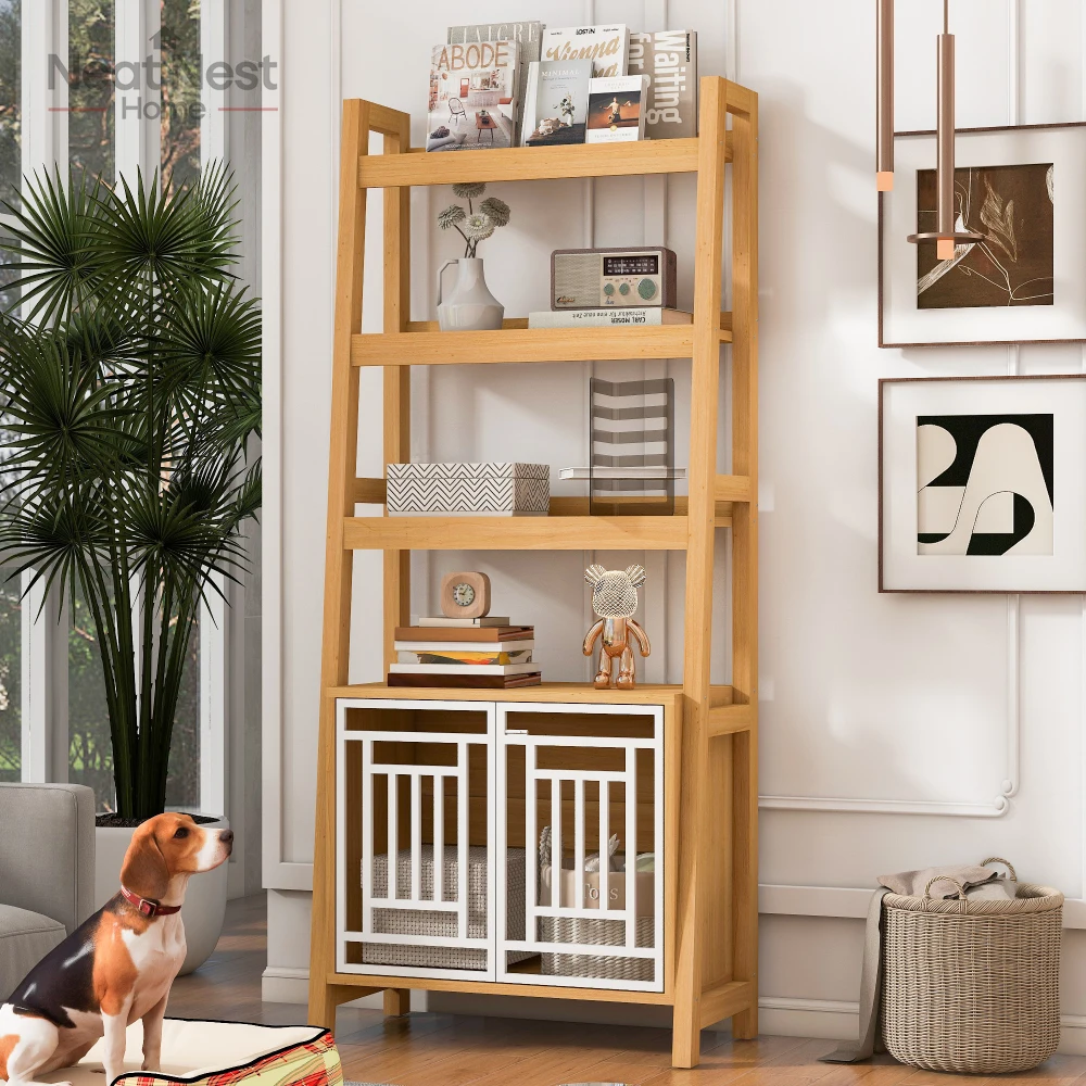 

Stylish And Versatile Designed Dog House,Furniture Style Dog Crate Ladder Bookcase Pet Friendly Furniture,Open Shelves Dog Bed