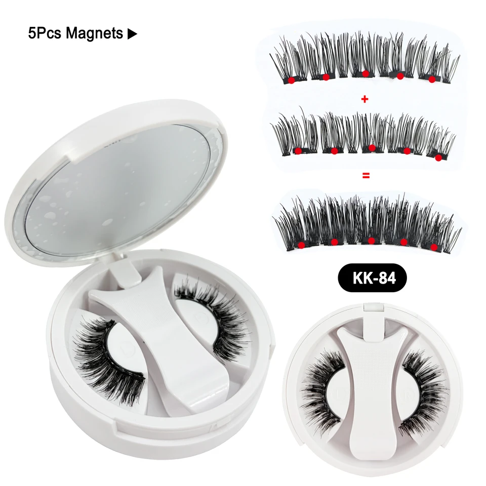 5 imanes sin pegamento pestañas magnéticas 3D esponjosas de pelo sintético con estuche de espejo y aplicador 4