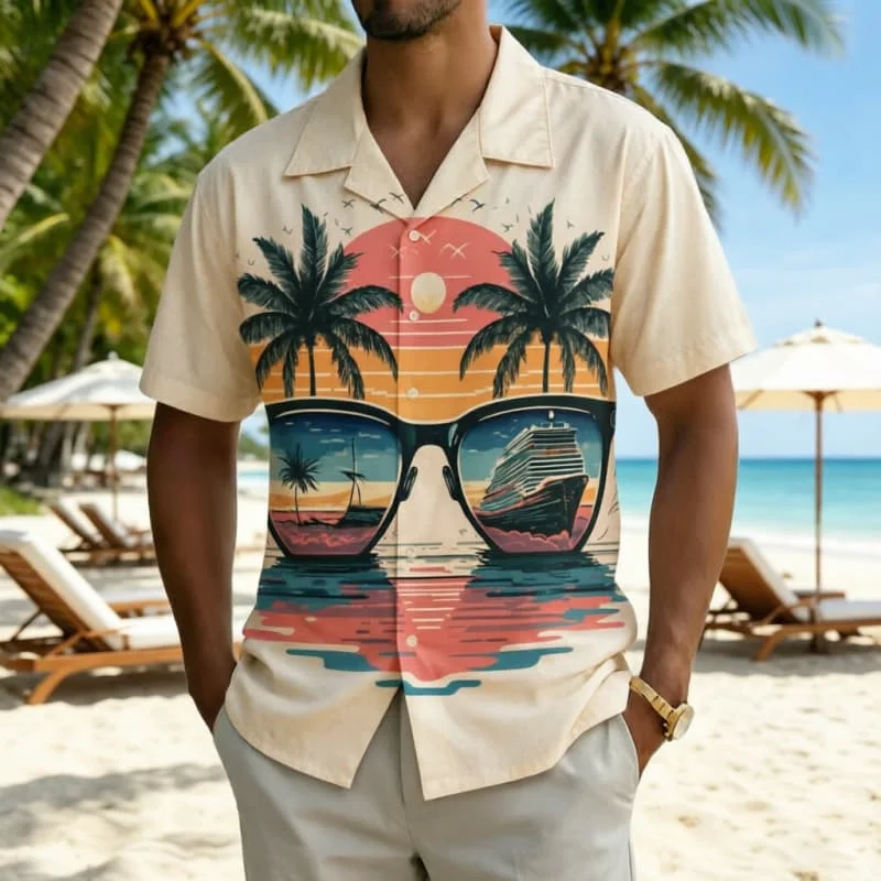 

Men's Retro Tropical Beach Print Shirt, Coastal Style for Summer Holiday, Beach Trips, Daily Outings & Casual Wear