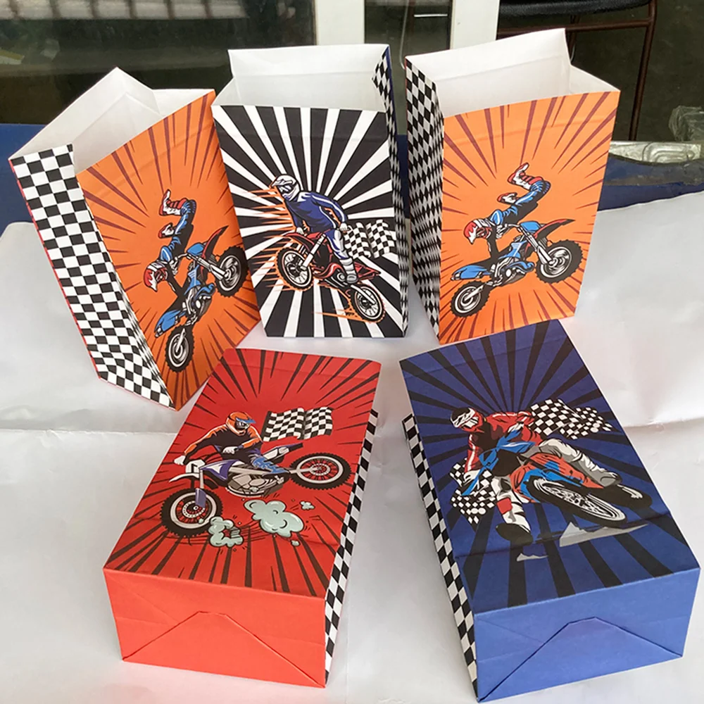 Dirt Bike Party Favor Supplies Motorcycle Birthday Decorations Motocross Gift Bags Cupcake Topper Tattoos for Kids Treat