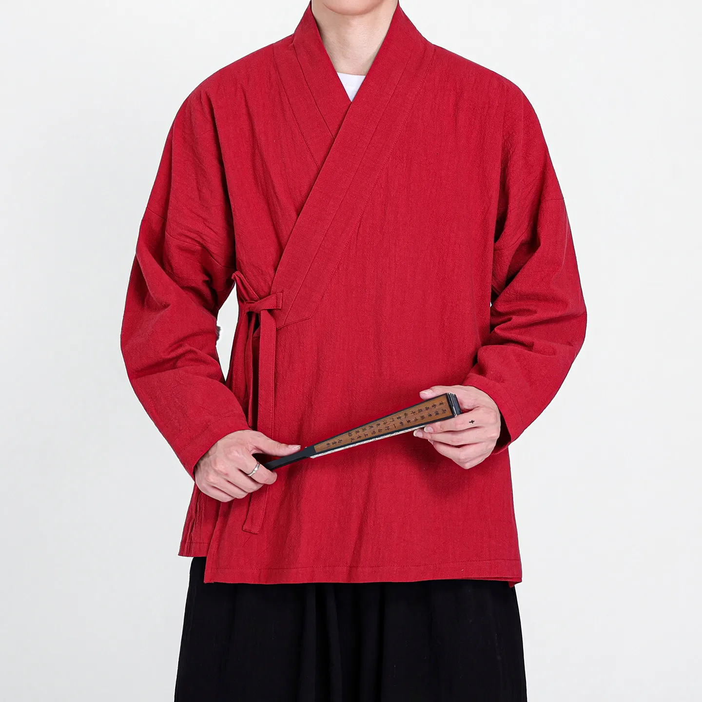 Chinese Style Shirts Men Cross Collar Hanfu Long Shirt Tang Dynasty Traditional Shirt Ancient Mens Retro Casual Tang Suit Blouse