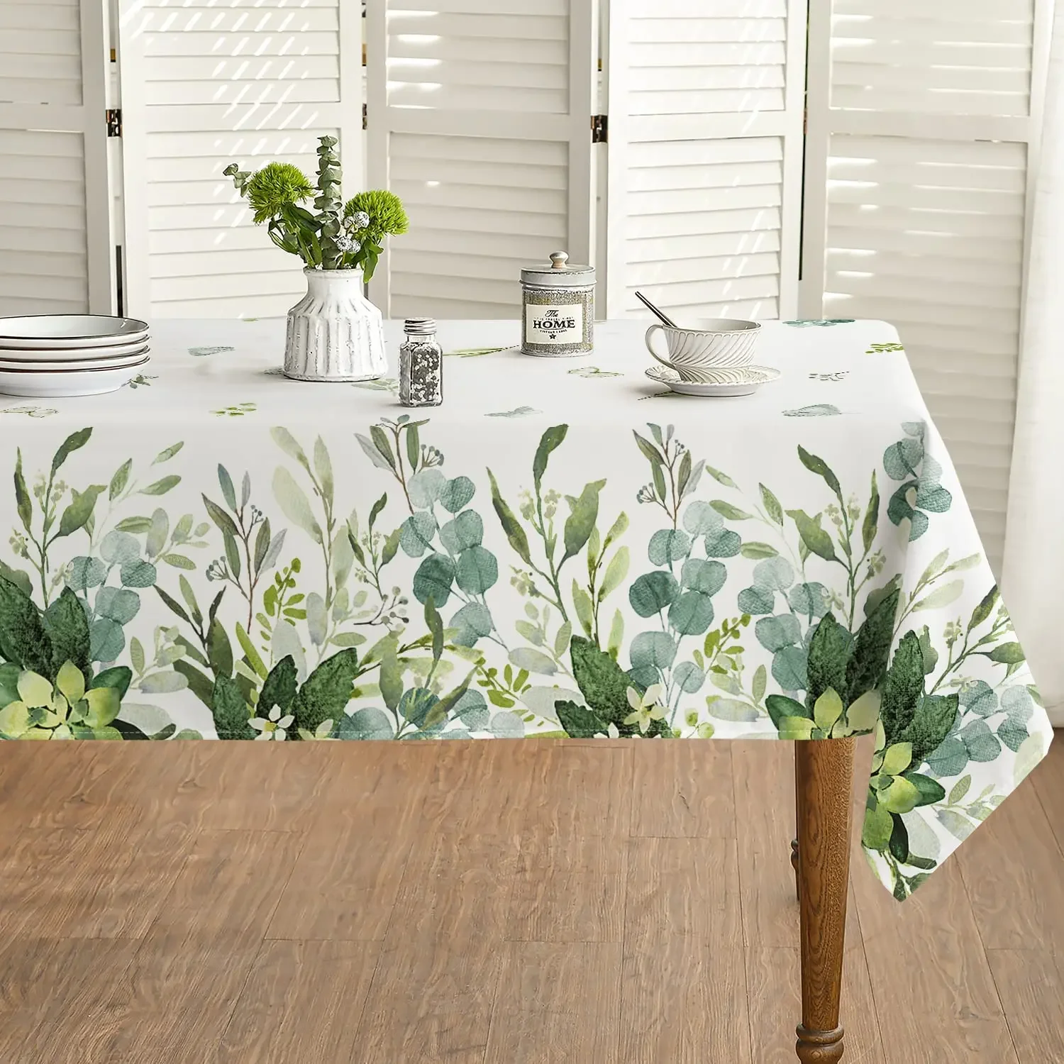 

Spring Eucalyptus Floral Waterproof Tablecloth Holiday Party Decorations Rectangle Table Cover for Party Picnic Dinner Decor