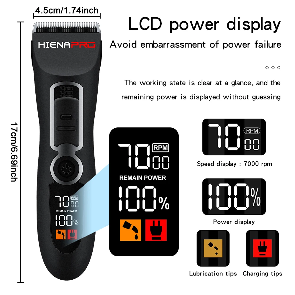 HIENA Pro men's Hair Clippers professional barber Electric hair cutting machine Smart display Cordless Trimmer Shaving Clipper