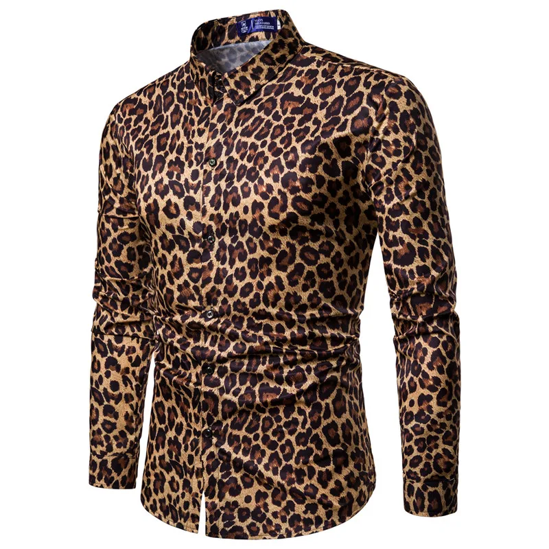 

Men's Sexy Leopard Print Shirt Fashion Nightclub Party Prom Men Shirt Slim Long Sleeve Hawaiian Shirts