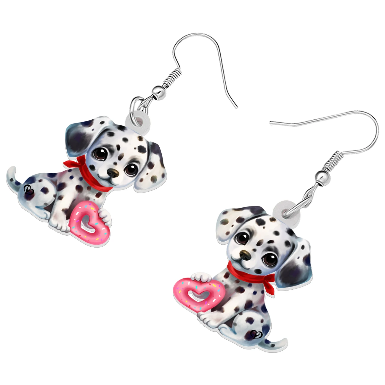 WEVENI Acrylic Black White Dalmatians Doggy Puppy Drop Dangle Earrings For Women Couples Valentines's Day Gifts