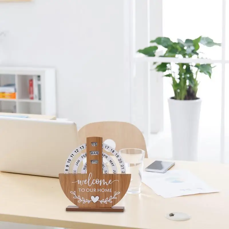 Wooden Calendar For Desk Reusable Time Record Card Disk Calendar Aesthetic Desk Decor Wooden Calendar For Home Offices