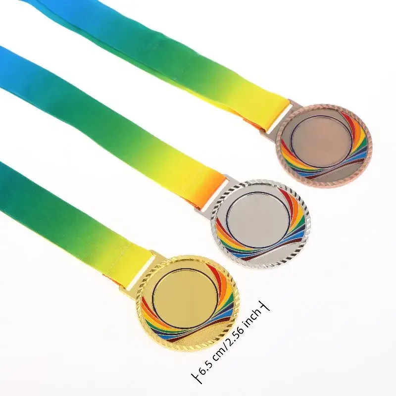 ميداليات جوائز معدنية مع شريط للرقبة على الطراز الذهبي والفضي والبرونزي للأكاديمية الرياضية أو أي قطر المنافسة #6