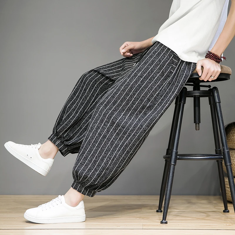 

Men's Summer Thin Harem Pants Small Foot Casual Striped Leisure Lantern Pants Wide Leg Pants Comfortable Breathable Lightweight