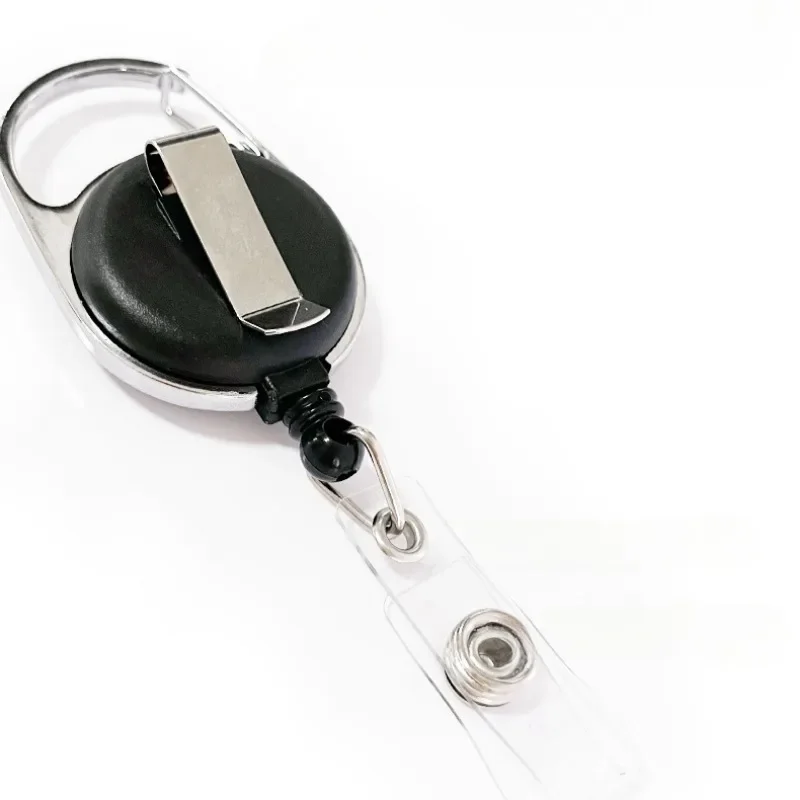 1pc Retractable Badge Reel with Metal Back Clip Round Shape Working Permit Clip Pass Work Card Clip Badge Holder Reel Keychain