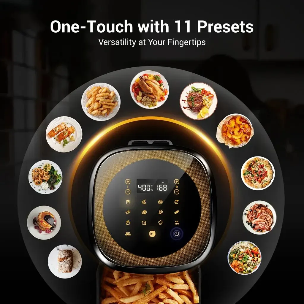 K10 Smart Air Fryer, eins – mit 11 Voreinstellungen, antihaftbeschichtetem und spülmaschinenfestem Korb