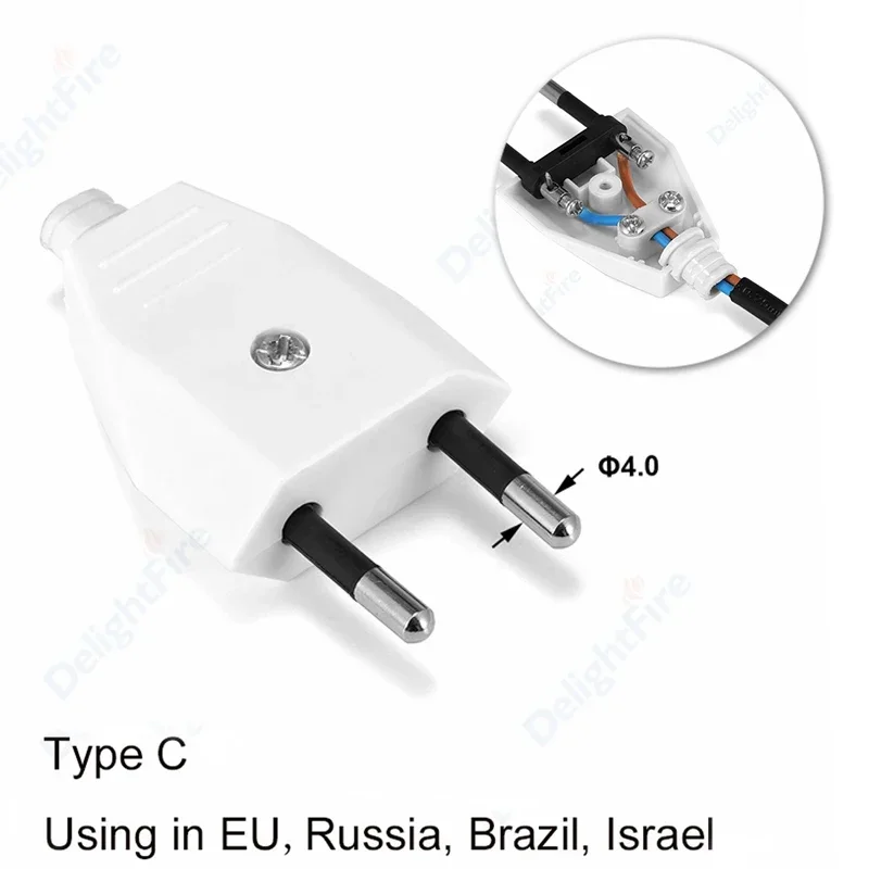 Enchufe macho UE europeo EE. UU. de 2 pines enchufe hembra adaptador de enchufe eléctrico de CA conector de cable de extensión recargable de