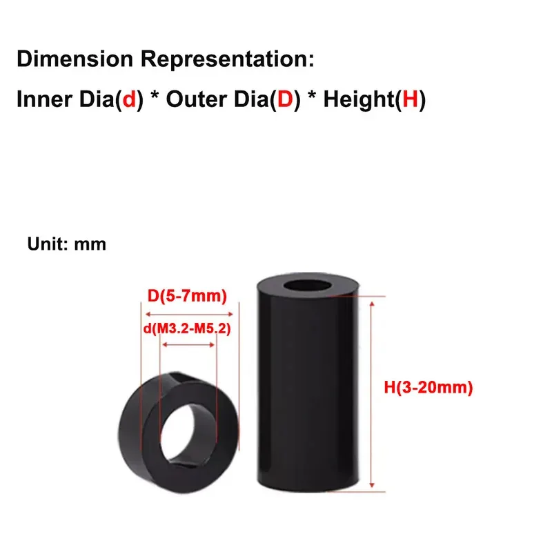 Isolierte Schraubenhülse aus schwarzem Nylon-Kunststoff, verdickte Abstandssäule für Elektronik M5, M5,2, M5,4, M6,2