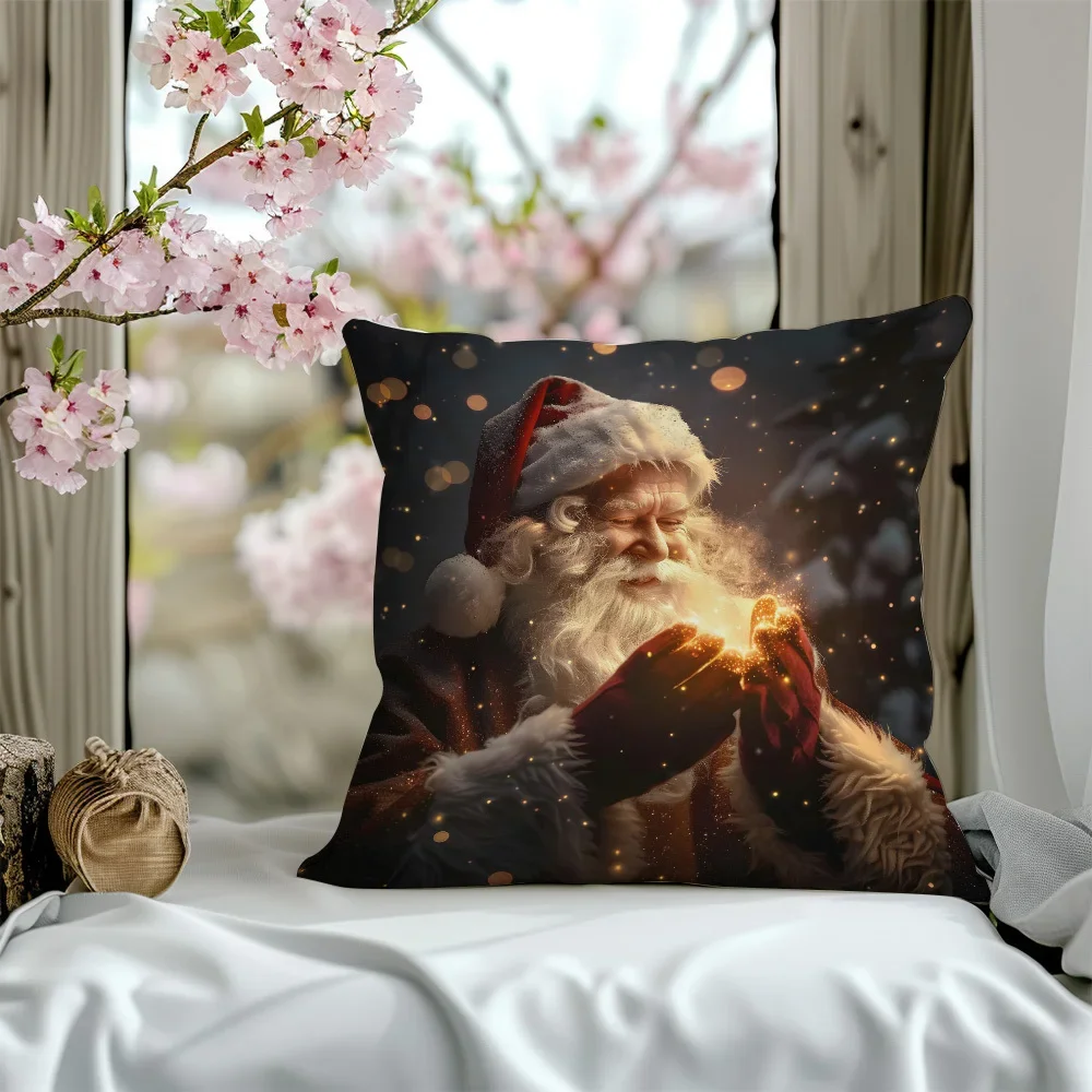Vintage Santa Claus Double Sided Throw Pillow Cover Zipper Pillowcase Sofa Bed Car Christmas Holiday Home Decor No Insert