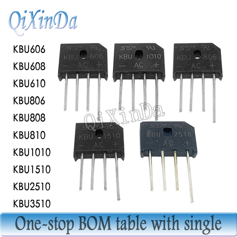 5PCS KBU606 KBU608 KBU610 KBU808 KBU810 KBU1010 KBU1510 KBU2510 KBU3510 KBU-606 KBU-1510 KBU-3510 Diode Bridge Rectifier DIP-4