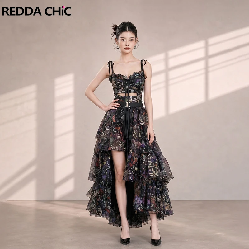 REDDACHiC Aesthetic Cami Dress Warp Skirt Women Matching Set Vintage Hollow Mini Dress Removable Train Vacation Summer Clothes
