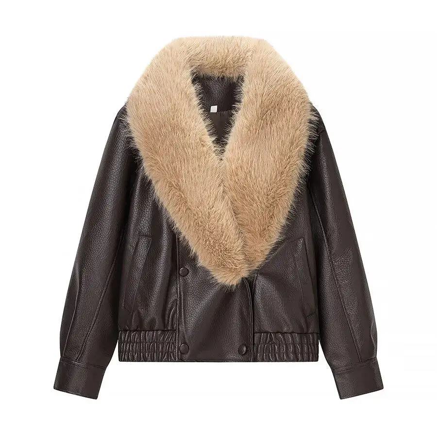 Faionable Detachable Leather Jaet Women's Simple Sli Autumn New Arrival ZR ZA Women's Clothing Versatile Polyester Fiber