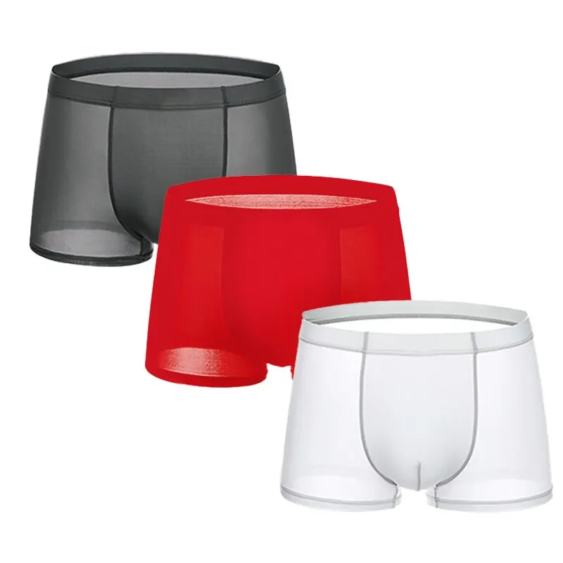 3pcs Men\'s Ice Silk Boxer Shorts Breathable Underpants Comfortable Underwear Elastic Transparent Underwear Fashion Boxer Shorts