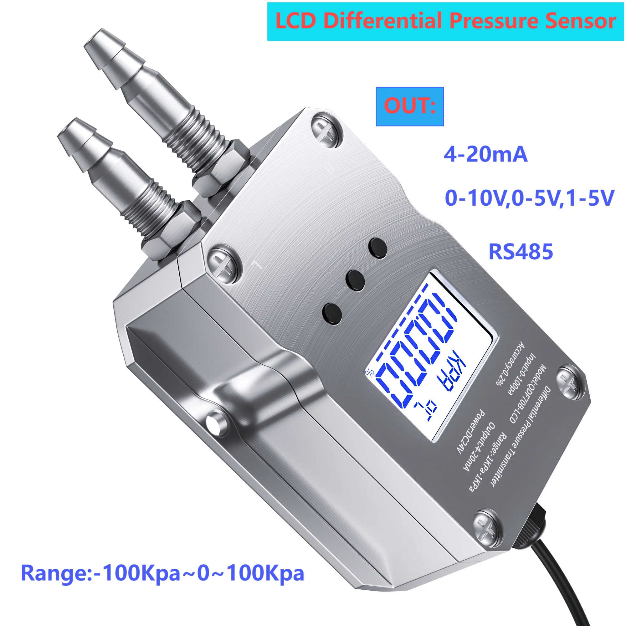 

LCD Differential Pressure Sensor Transmitter 0-500Pa to 4-20mA 0-10V Air Pressure Transducer 1Kpa 2Kpa Wind Pressure Converter