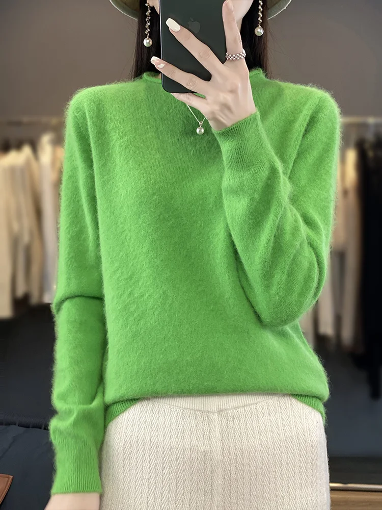 Women's Curl Round Collar Sweater 100% Mink Cashmere Pullover Long Sleeve Cashmere Knitwear New Autumn Winter Female Clothing