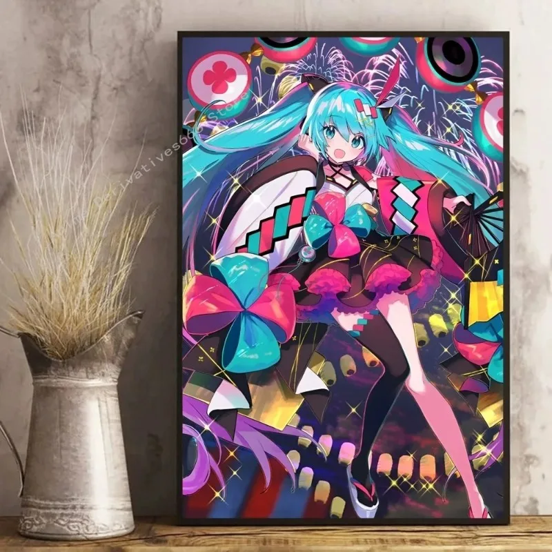 Anime H-Hatsunes M-MikU Magazine Classic Anime Poster Self-adhesive Retro Kraft Paper Sticker DIY Vintage Decorative Painting