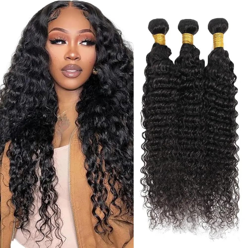 ブラジル産バージンディープウェーブバンドル 100%未処理ディープカーリー人毛 1 3 4バンドル グレードディープウェーブ人毛 ナチュラルカラー