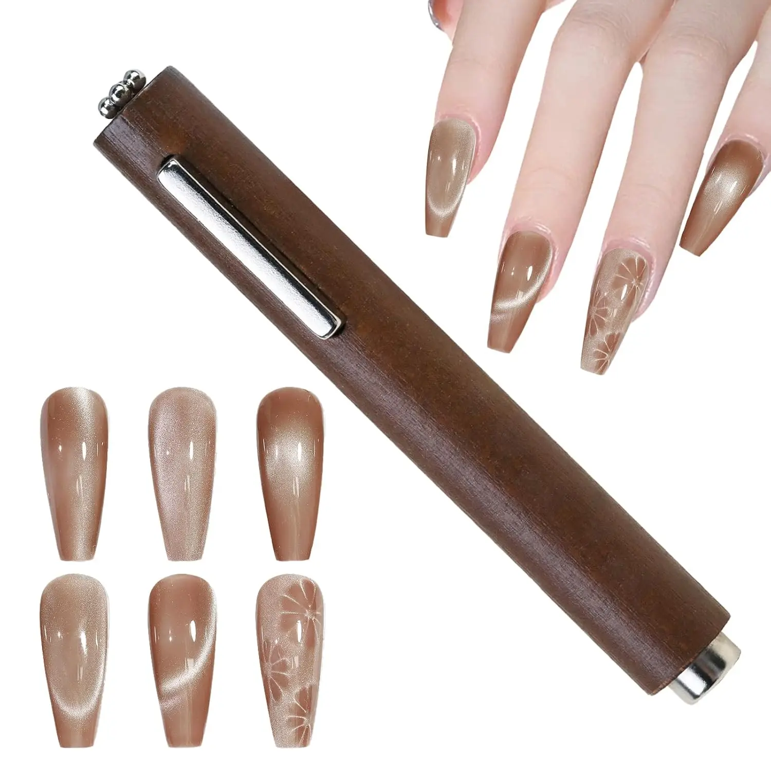 

3D Cat Eye Nail Art Magnetic Stick 3 In 1 Cigar Shape Cat Eye Nail Magnet Wood Handle UV Gel Magnet Tool For Nail Art DIY Design