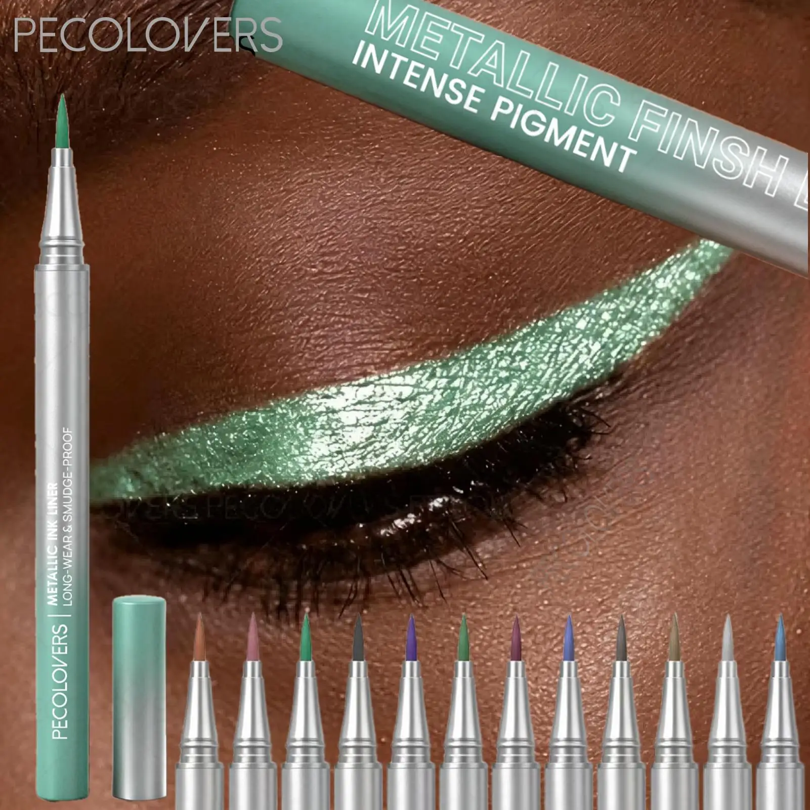 12 PCS Metallic Shimmer Eyeliner Pen Set, Smudge-Proof Longwear Colored Liquid Liner, Multi Vibrant Shades Eye Makeup Kit