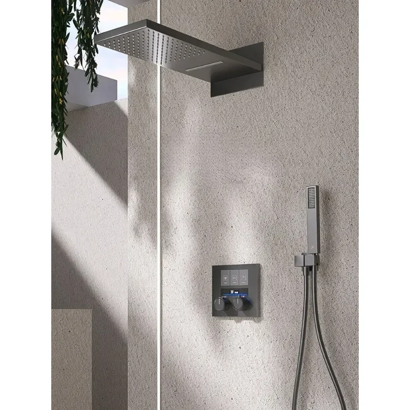 Rain shower set Constant temperature all copper digital display hidden embedded wall type
