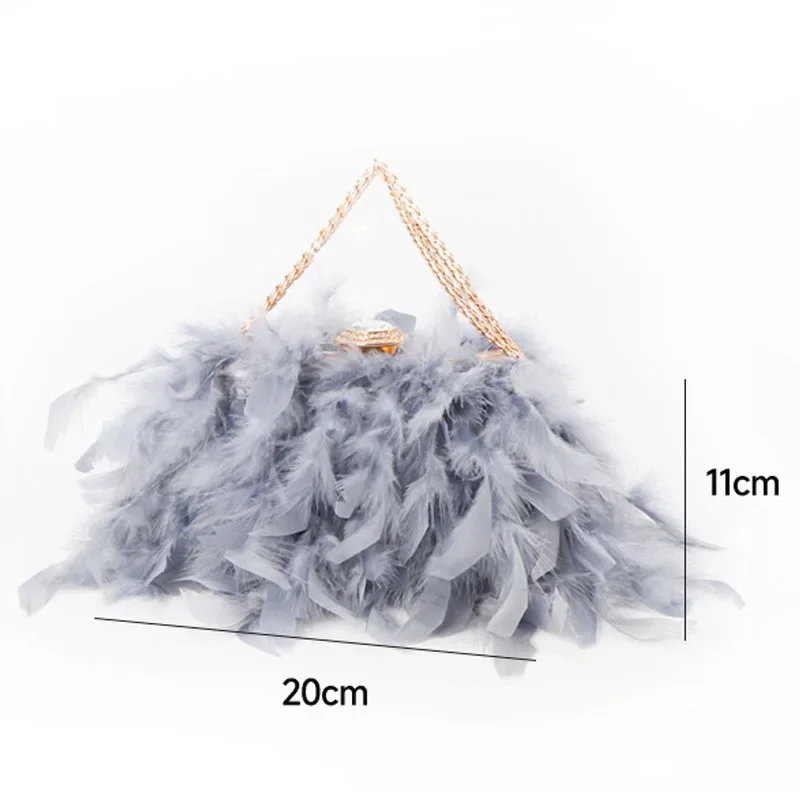 Autumn Winter Luxury Tassel Feather Evening Bag For Women Pink Gray Blue Black Fashion Party Clutches Chain Shoulder Bag Handbag