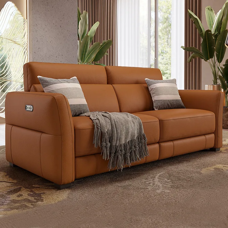 Italian minimalist leather sofa combination small apartment living room   function cabin electric cinema intelligent electric
