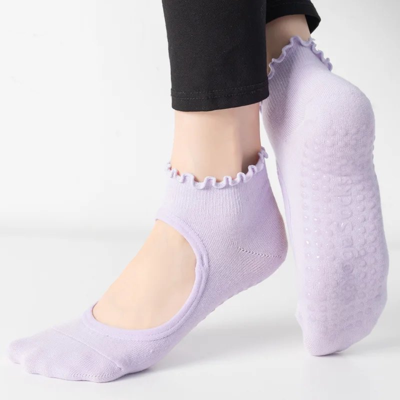 Non-slip Yoga Cotton Socks Trim Silicone Women Lettuce Dance Sport Ballet Pilates Grip Low-Ankle Sock