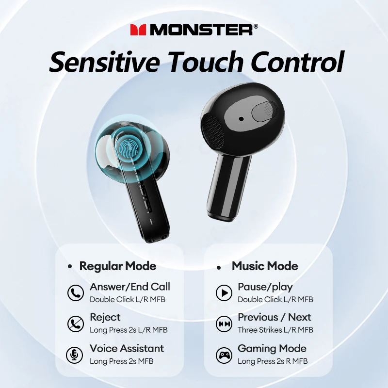 Monster XKT12 سماعة لاسلكية تعمل بالبلوتوث 5.3 سماعات TWS Hifi ستيريو الألعاب الرياضة الموسيقى سماعات أذن مقاومة للماء HD دعوة مع ميكروفون سماعة