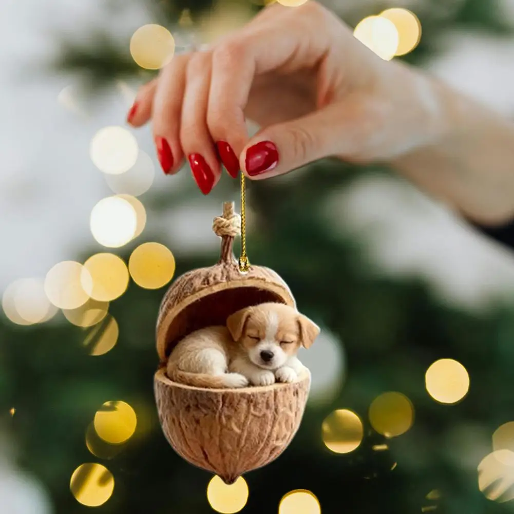 2D Acrylic Christmas Ornaments Set Cat Dog Rabbit Squirrel Hanging Decorations For Christmas Tree Home Decor Gift For Pet Lovers