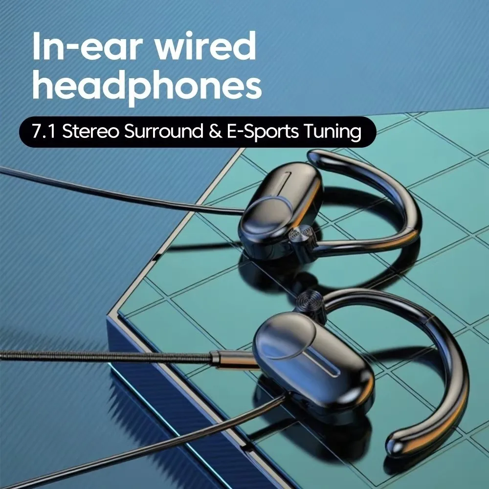 Open Ear Wired Headphones Dual Microphone Ear-hook Wired Headset Detachable Microphone Noise Reduction Wired Earphones Music