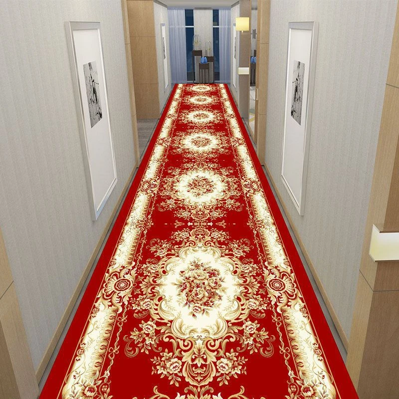 VIKAMA Chinese Cloud Pattern Runner Rug Non Slip Stain Resistant Hall Carpet for Hotel Entry Oriental Floor Mat Decor
