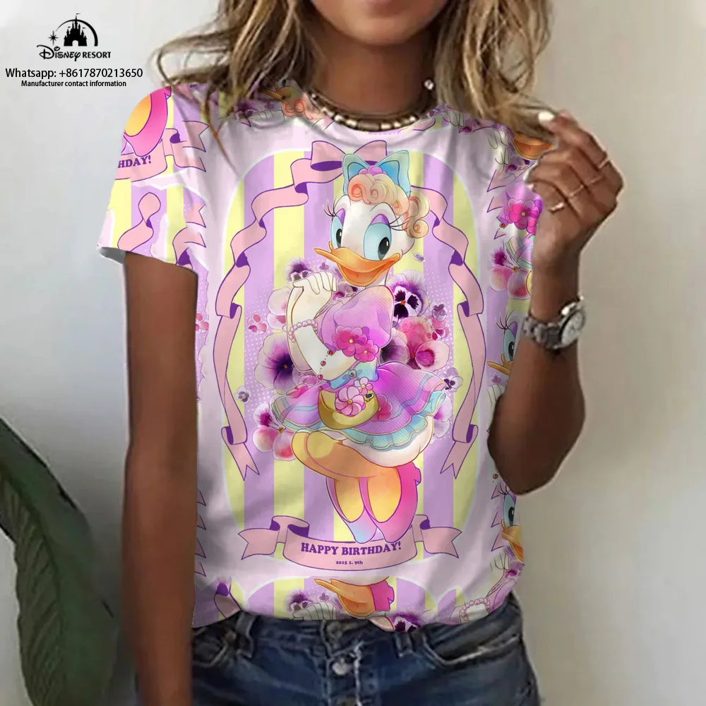 2023 Summer Disney Mickey Minnie Animation New Women\'s Round Neck T-Shirt Fashion Casual Harajuku Children\'s Top Ins Style