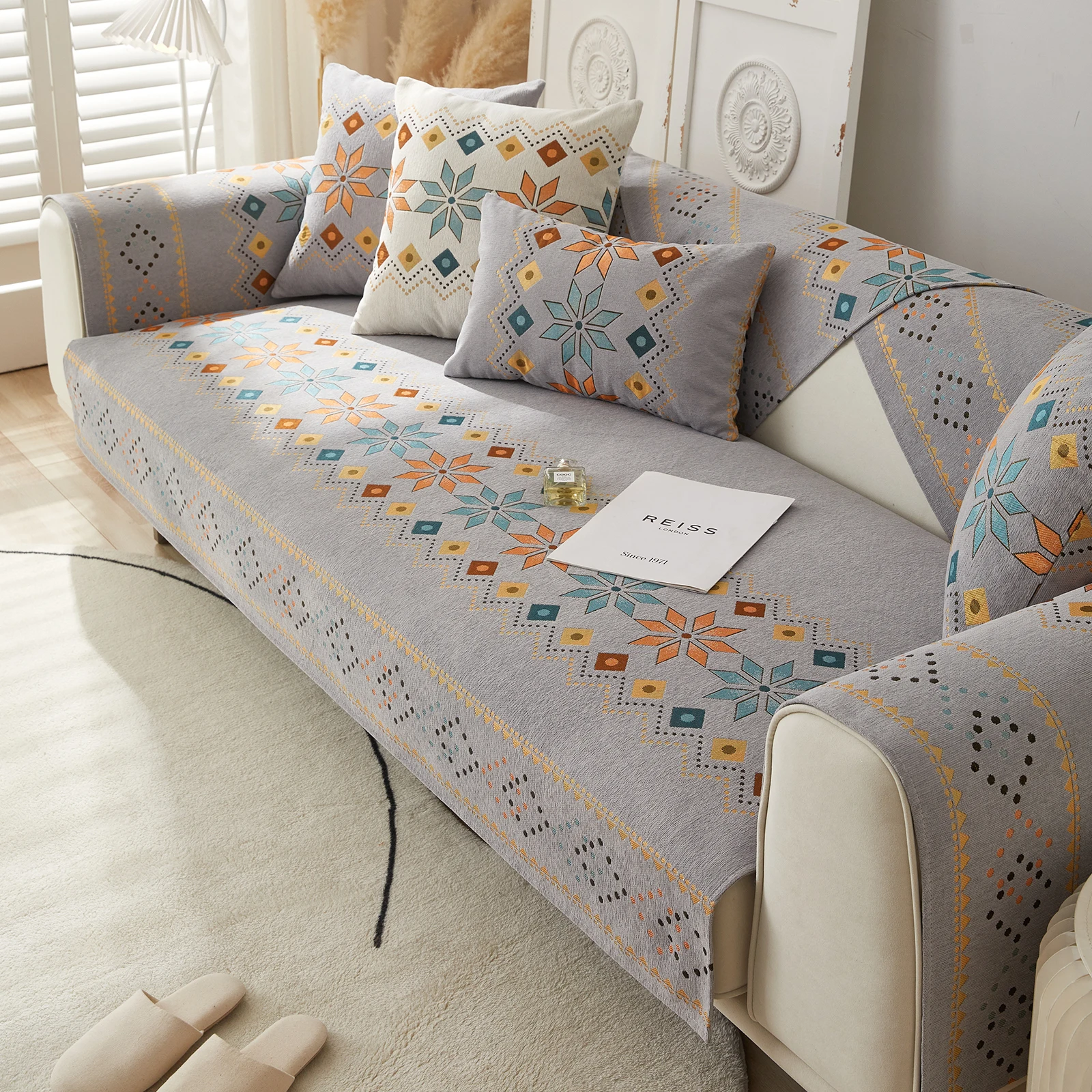 Boho Chenille Couch Covers Couch Covers for Sofa Chenille Couch Cover Non Slip Sectional l Shaped Sofa Furniture Protector Cover